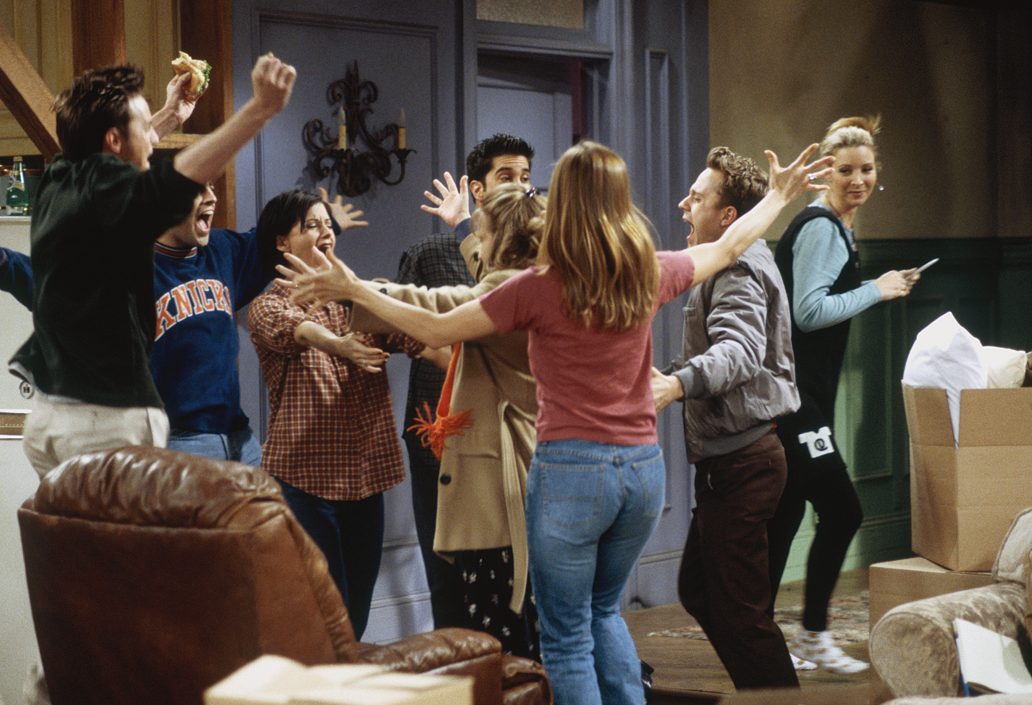 Still of Jennifer Aniston, Giovanni Ribisi, Courteney Cox, Lisa Kudrow, Matt LeBlanc, Matthew Perry, David Schwimmer and Debra Jo Rupp in Draugai (1994)