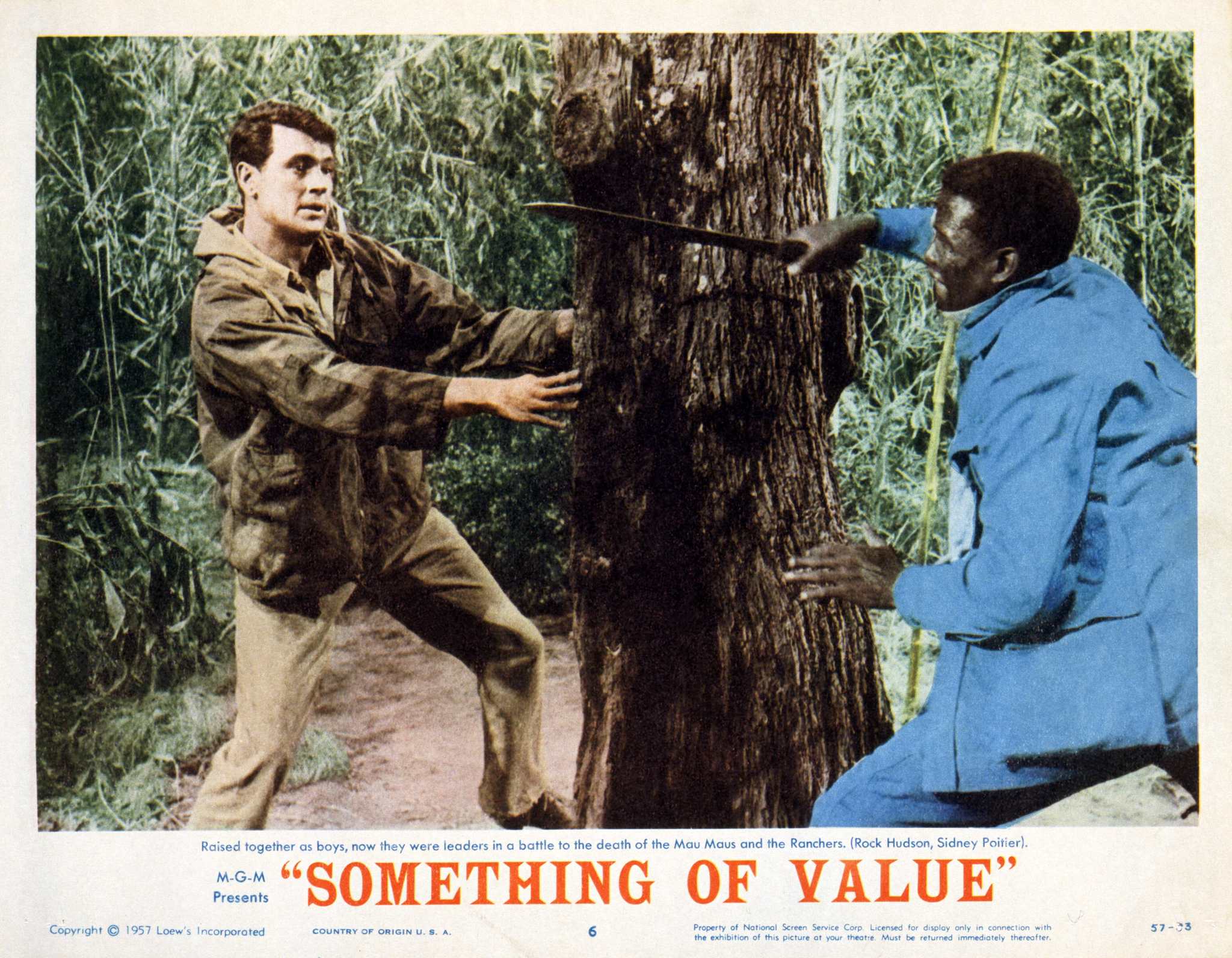 Still of Rock Hudson and Sidney Poitier in Something of Value (1957)
