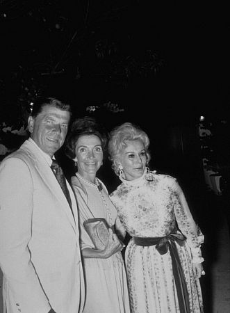 Ronald Reagan with wife Nancy and Zsa Zsa Gabor at S. Agnew support party