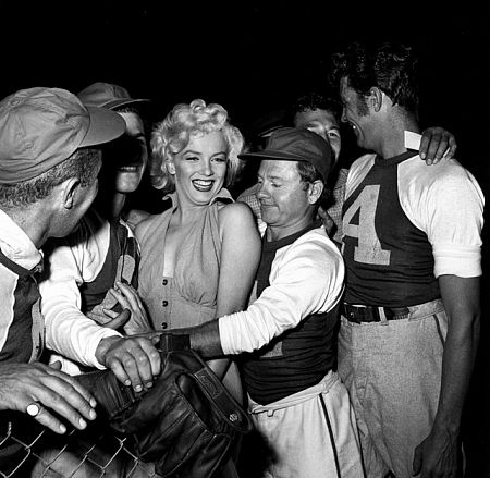 Marilyn Monroe & Mickey Rooney at Hollywood Entertainers Baseball Game, c. 1952.