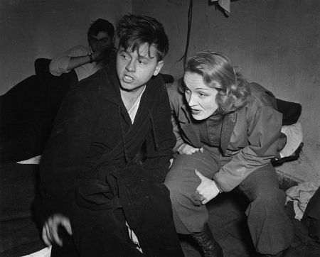 Mickey Rooney and Marlene Dietrich at Presidio Hospital in San Francisco, c. 1940.