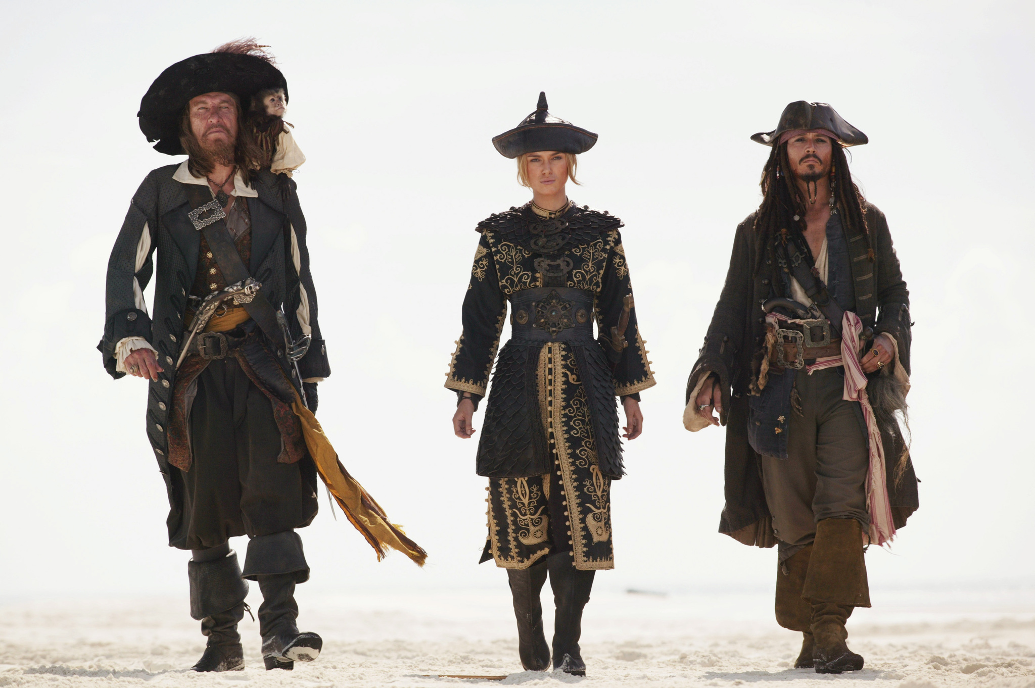 Still of Johnny Depp, Geoffrey Rush and Keira Knightley in Karibu piratai: pasaulio pakrasty (2007)