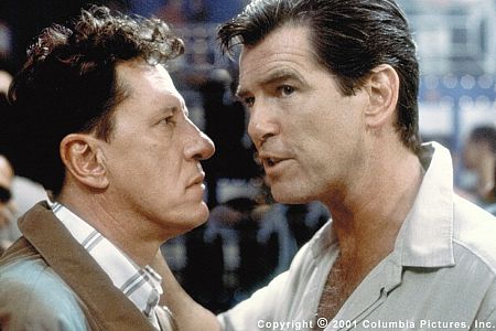 Harry Pendel (Geoffrey Rush, left), a Cockney ex-con turned popular tailor to the rich and powerful of Panama, is preyed upon by ruthless, charming British spy Osnard (Pierce Brosnan)