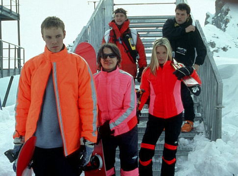 Left to right: Joe Absolom as Silo (left front), Jana Pallaske as Kittie (left middle), Devon Sawa as Will (left rear), Brigitte Wilaon-Sampras as Chloe (right front), and Rufus Sewell as Ian (right rear).