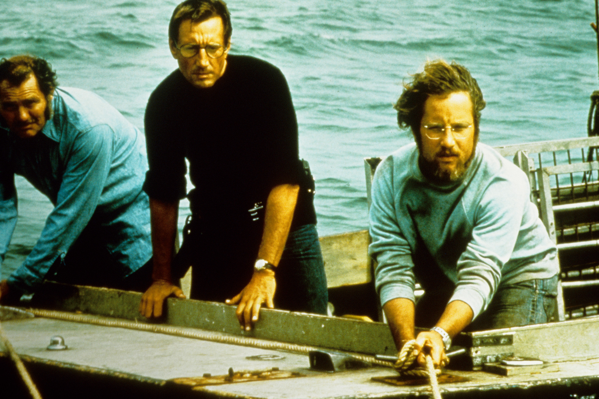 Still of Richard Dreyfuss, Roy Scheider and Robert Shaw in Nasrai (1975)