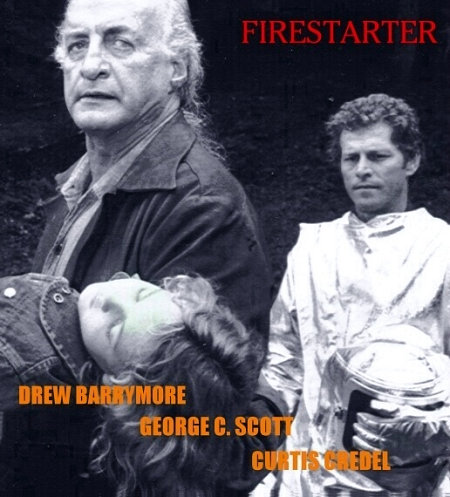 Drew Barrymore, George C. Scott and Curtis Credel in Firestarter (1984)