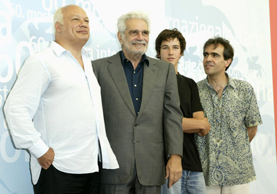 Omar Sharif, François Dupeyron, Eric-Emmanuel Schmitt and Pierre Boulanger at event of Monsieur Ibrahim et les fleurs du Coran (2003)