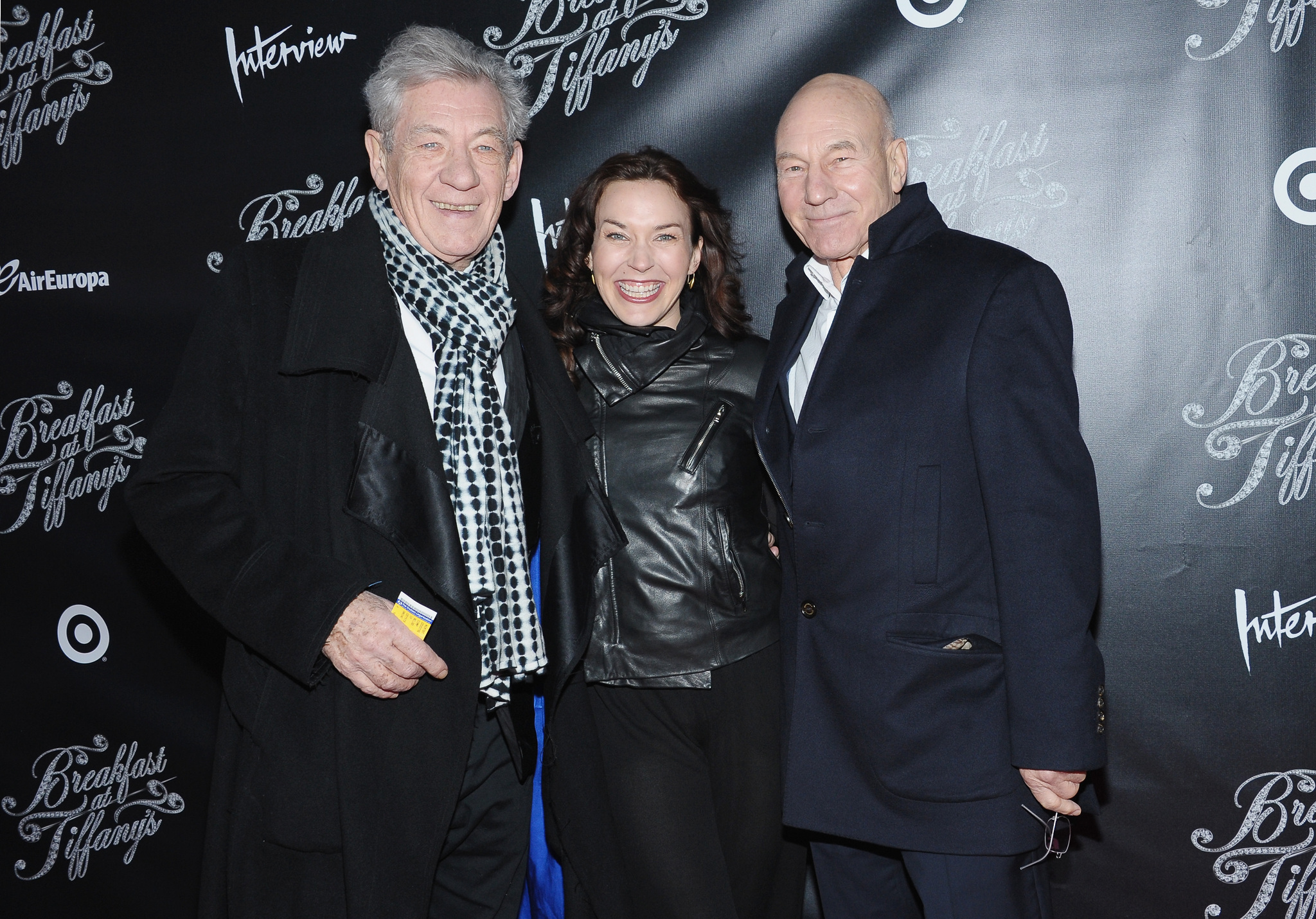 Actor Sir Ian McKellen, Sunny Ozell and actor Patrick Stewart attend the 