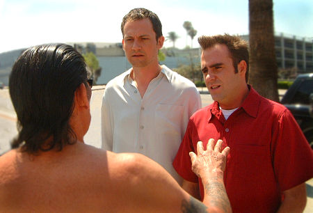 (l to r) Danny Trejo (facing away from camera), Johnny Sneed and Christopher Moynihan