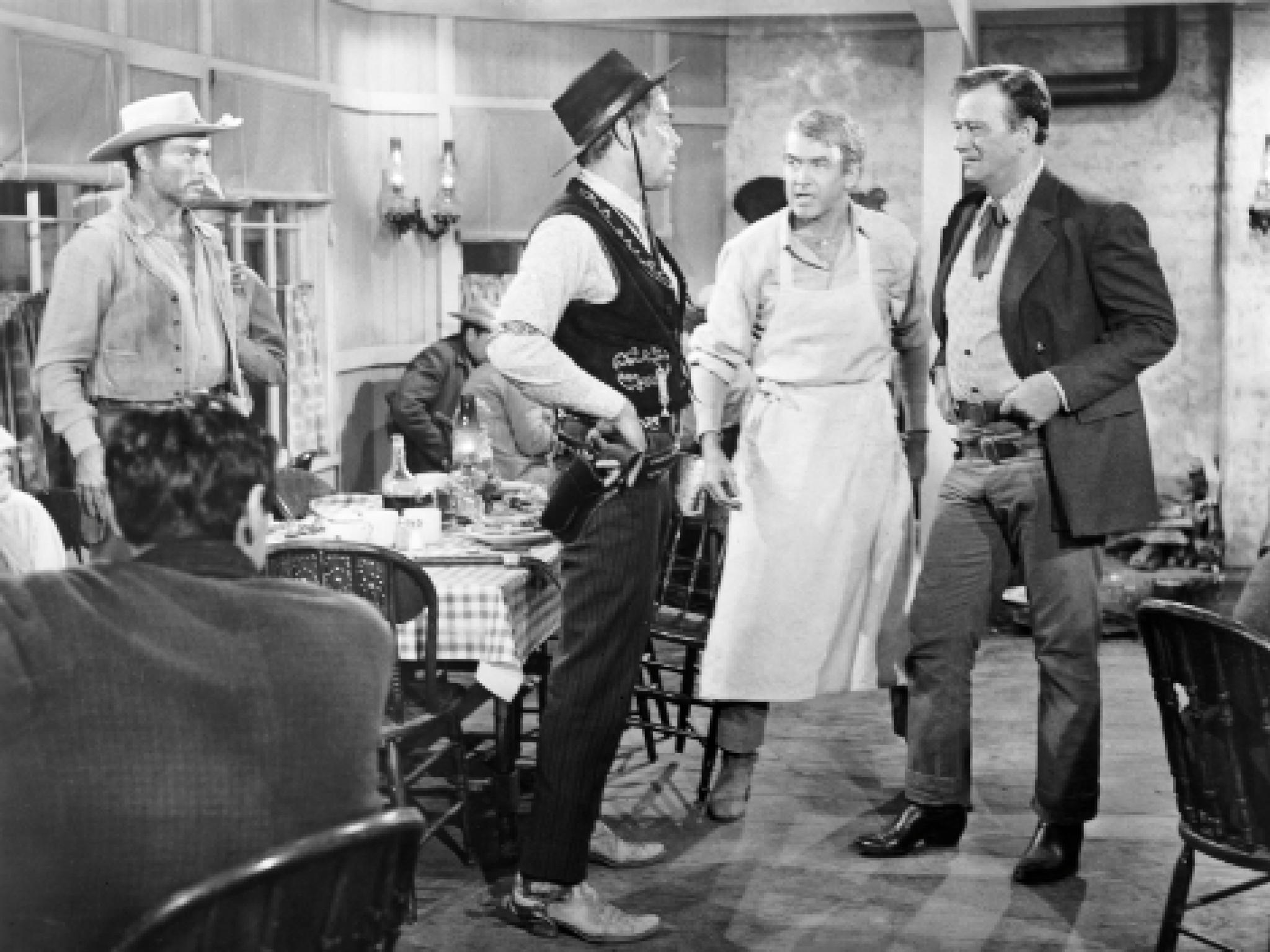 Still of James Stewart, John Wayne, Lee Marvin and Lee Van Cleef in The Man Who Shot Liberty Valance (1962)