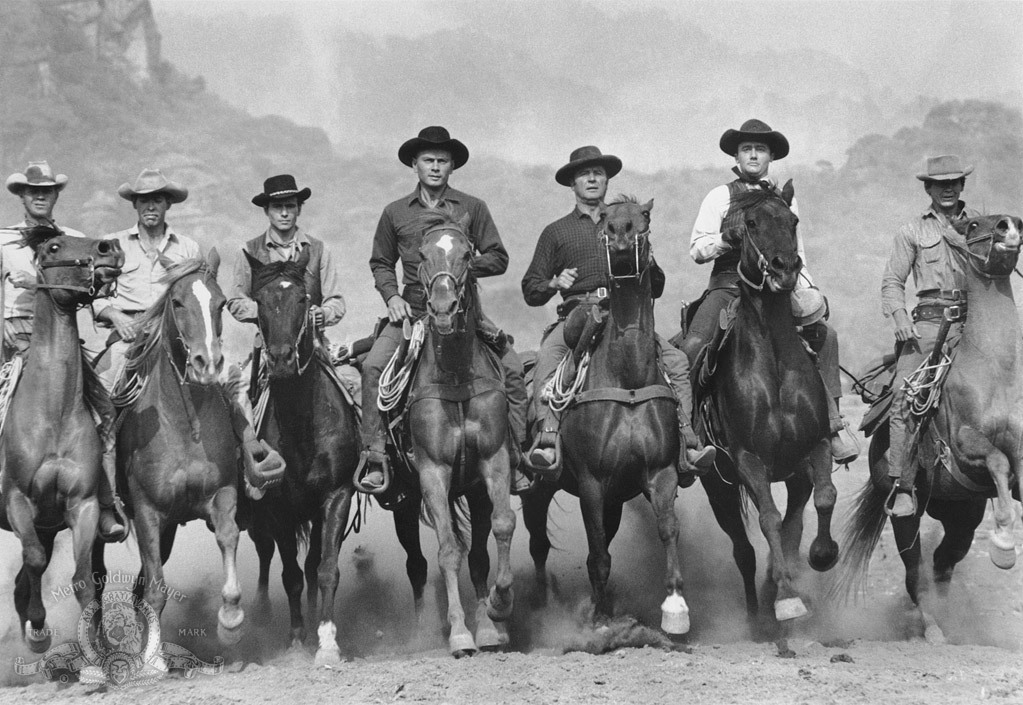 Still of Charles Bronson, James Coburn, Steve McQueen, Yul Brynner, Robert Vaughn, Horst Buchholz and Brad Dexter in The Magnificent Seven (1960)