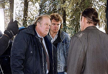 M. Emmet Walsh (Senator Kane), director David Winning and Michael Ironside (Luther) working out the climactic scene in Killer Image. Bragg Creek, Alberta, Canada.