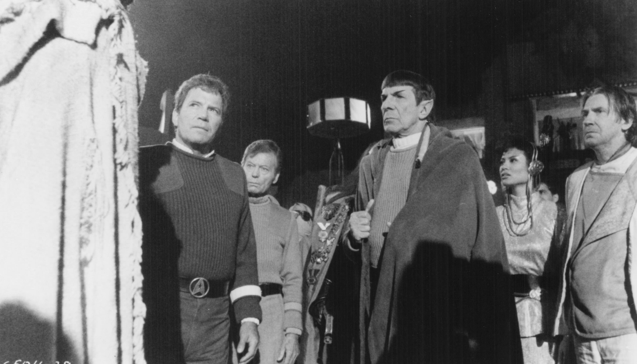 Still of Leonard Nimoy, William Shatner, DeForest Kelley and David Warner in Star Trek V: The Final Frontier (1989)