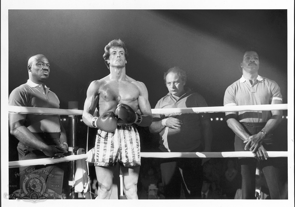 Sylvester Stallone, Carl Weathers and Burt Young in Rocky III (1982)