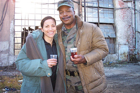 On the set in Sofia, Bulgaria with Carl Weathers.