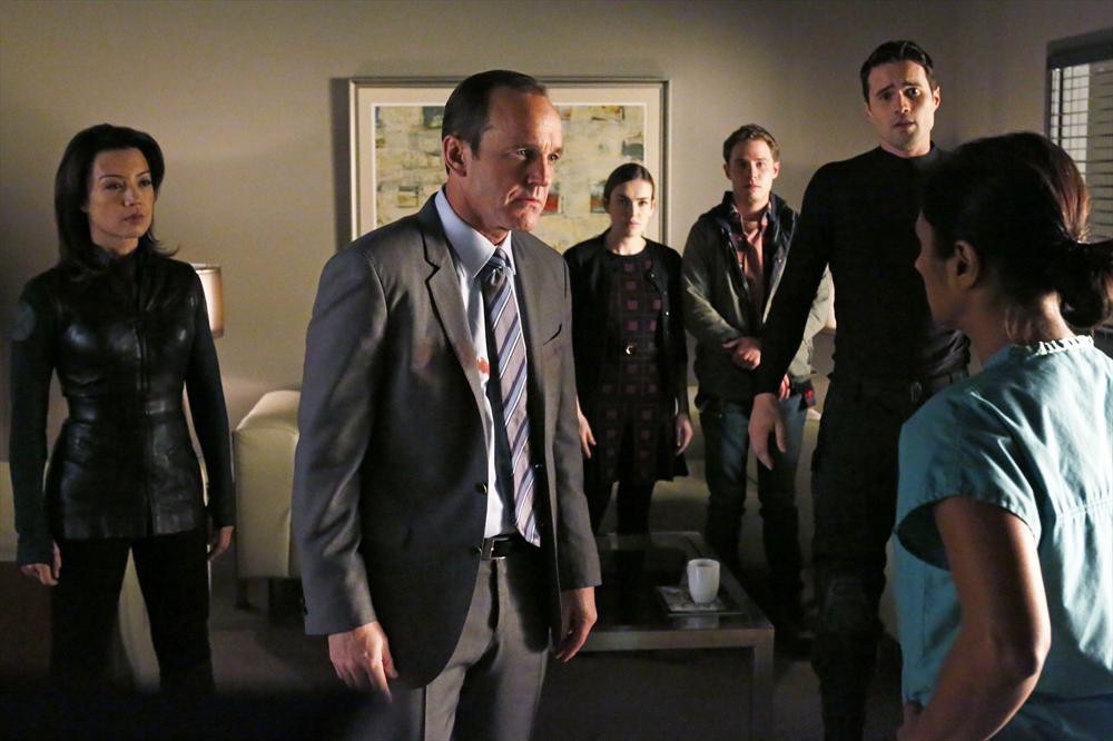 Still of Ming-Na Wen, Clark Gregg, Iain De Caestecker, Sarayu Blue, Brett Dalton and Elizabeth Henstridge in Agents of S.H.I.E.L.D. (2013)