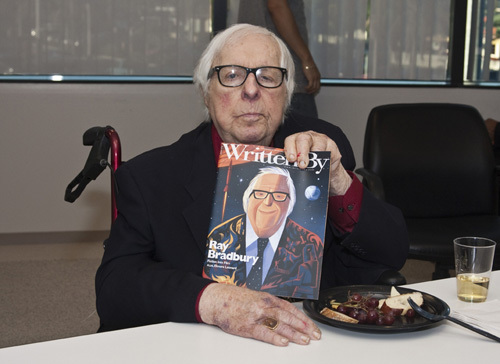 Ray Bradbury at the Writers Guild of America, West office in Los Angeles for a discussion panel event