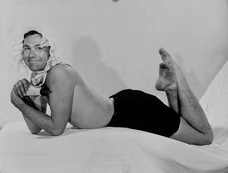 Johnny Carson in a baby bonnet, 1953.