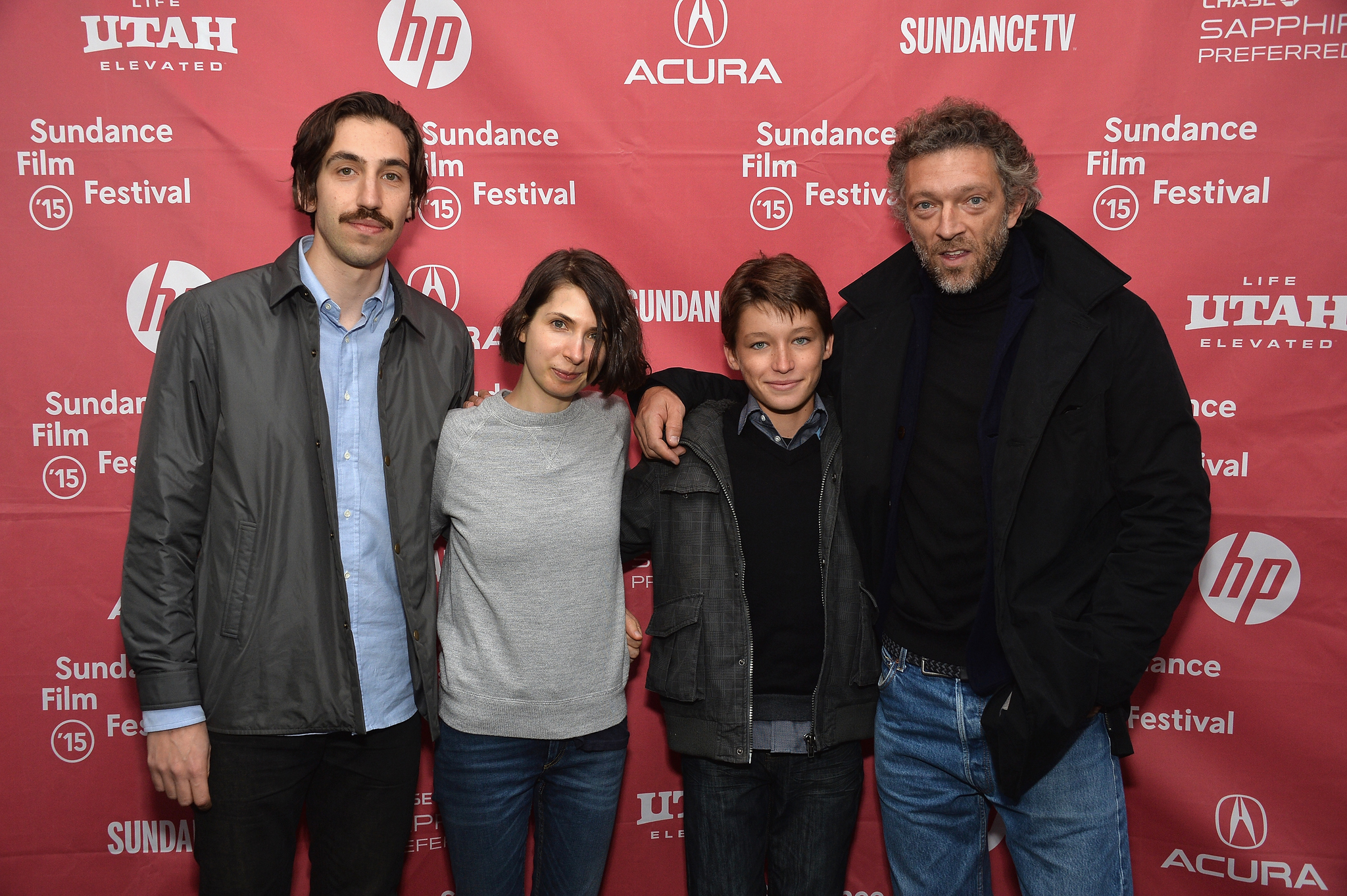 Vincent Cassel, Ariel Kleiman, Sarah Cyngler and Jeremy Chabriel at event of Partisan (2015)