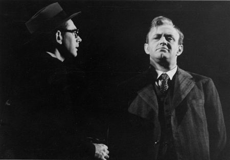 DON KEEFER, in hat and glasses, with LEE J. COBB in DEATH OF A SALESMAN