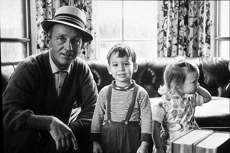 Bing Crosby with his son, Harry, and daughter, Mary Francis, at their Holmby Hills home, 1961.