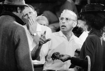 Director George Cukor with Rex Harrison and Audrey Hepburn during the making of 