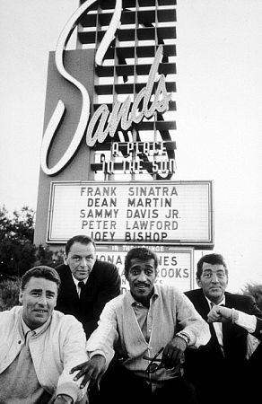 Frank Sinatra with Peter Lawford, Sammy Davis, Jr., and Dean Martin in Las Vegas, NV, 1960.