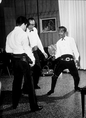 Sammy Davis, Jr. at home with Tommy Sands and Bob Six, Beverly Hills, CA, 1960.
