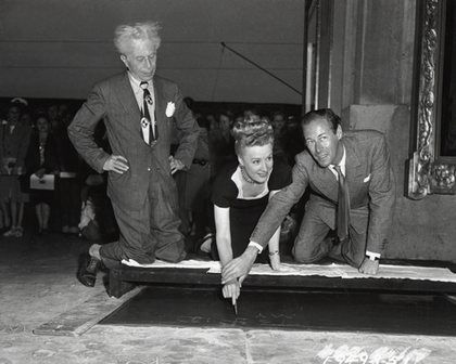 Irene Dunne, Rex Harrison and Sid Grauman at the Chinese Theatre Handprint Ceremony