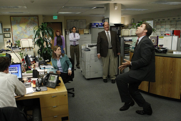 Still of Will Ferrell, Jenna Fischer, Kate Flannery and Brian Baumgartner in The Office (2005)