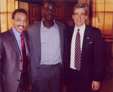 (l to r) Gregory Hines, Ato Essandoh, and Sam Waterson during the taping of the 