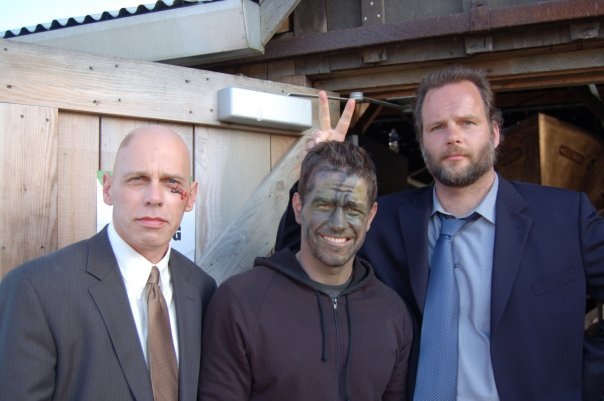 Clowning on the set of Shooter. Left to Right: Mackenzie Gray, Mark Wahlberg, Adrian G. Griffiths