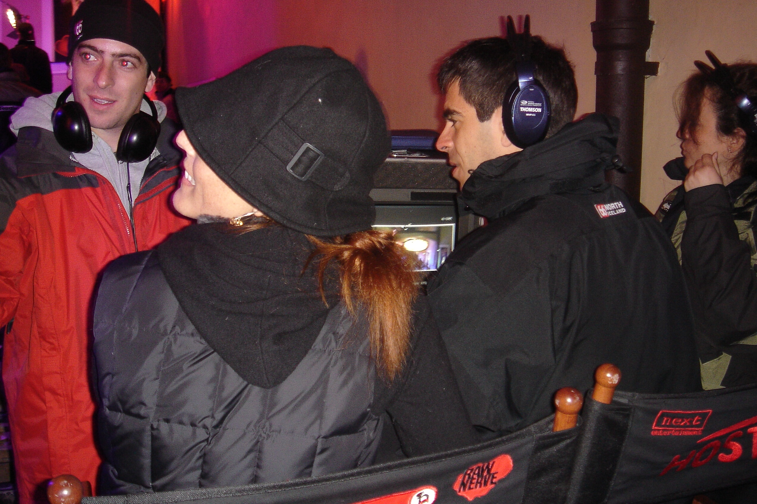 Eli Roth and Kelly Wagner on the set of HOSTEL.