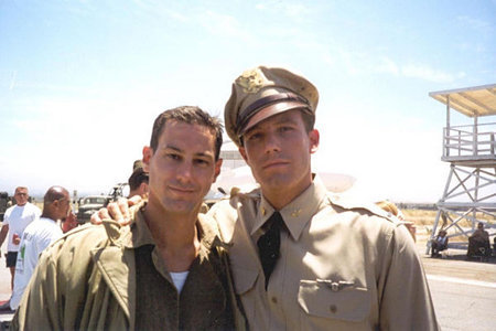 Scott Levy and Ben Affleck on the set of Pearl Harbor