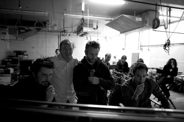 Director Leo Scherman, Producer, Jonathan Dueck, Co-Producer Byron A. Martin and Art Director Brendan Callahan - behind the scenes on the television series Panic Button (Bell Media 2012)