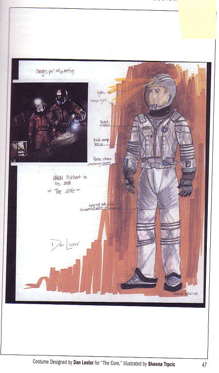 Dan Lester's costume design sketches for The Core