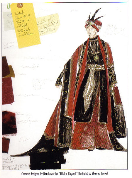 Dan Lester's costume design sketches for Thief of Baghdad