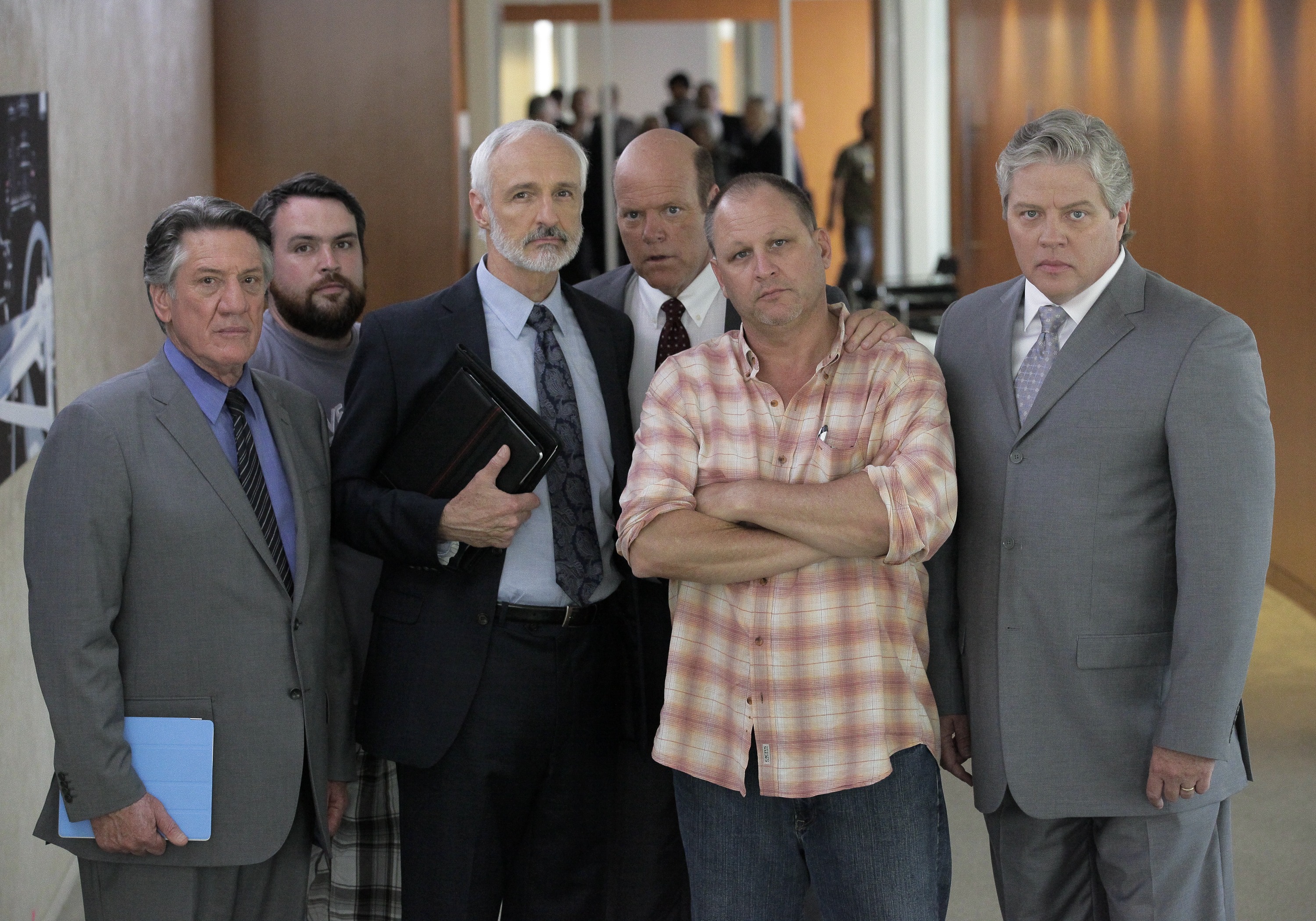 Atlas Shrugged: Either Or L-R Stephen Macht, Richard E. White (1st AD), Michael Gross, Rex Linn, John Putch (Director), Tom Wilson