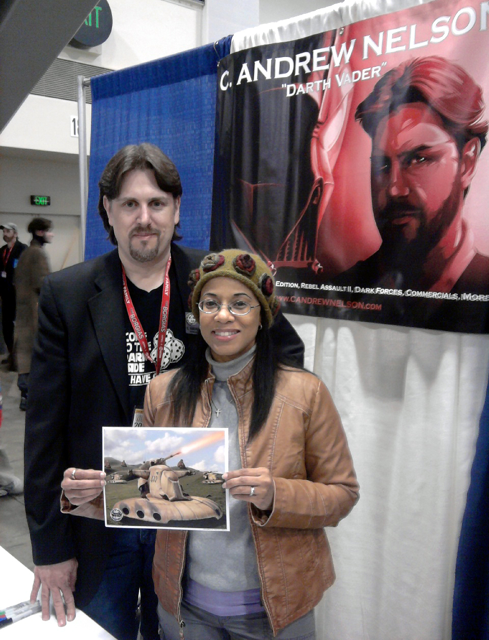 C. Andrew Nelson with wife Veronica Loud at WonderCon 2011. Andrew was ILM matte painter & Darth Vader actor. Veronica served as a VFX photographer for the ground battle sequence of 