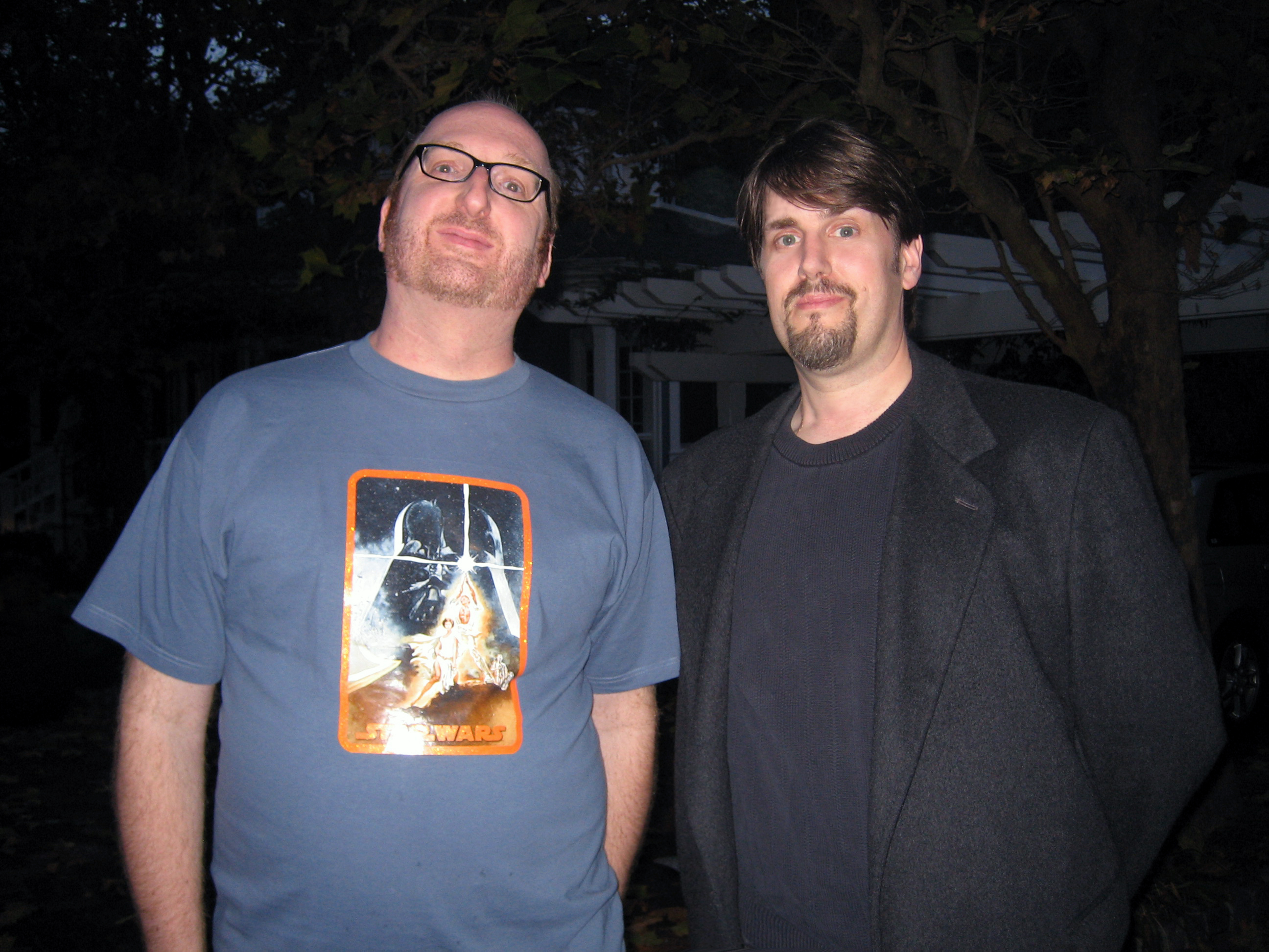 C. Andrew Nelson and with fellow actor and comedian Brian Posehn on the set of 