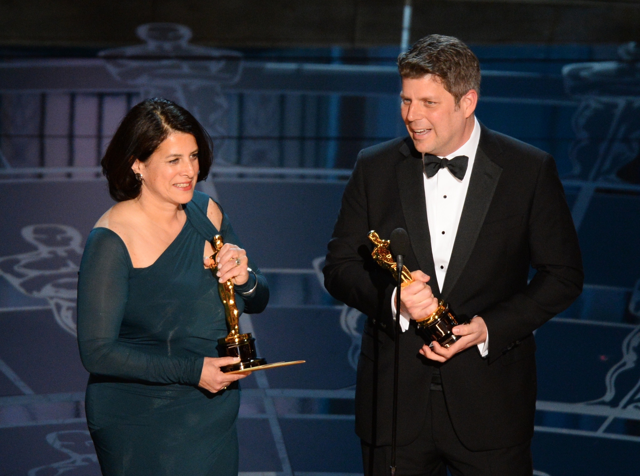 Anna Pinnock and Adam Stockhausen at event of The Oscars (2015)