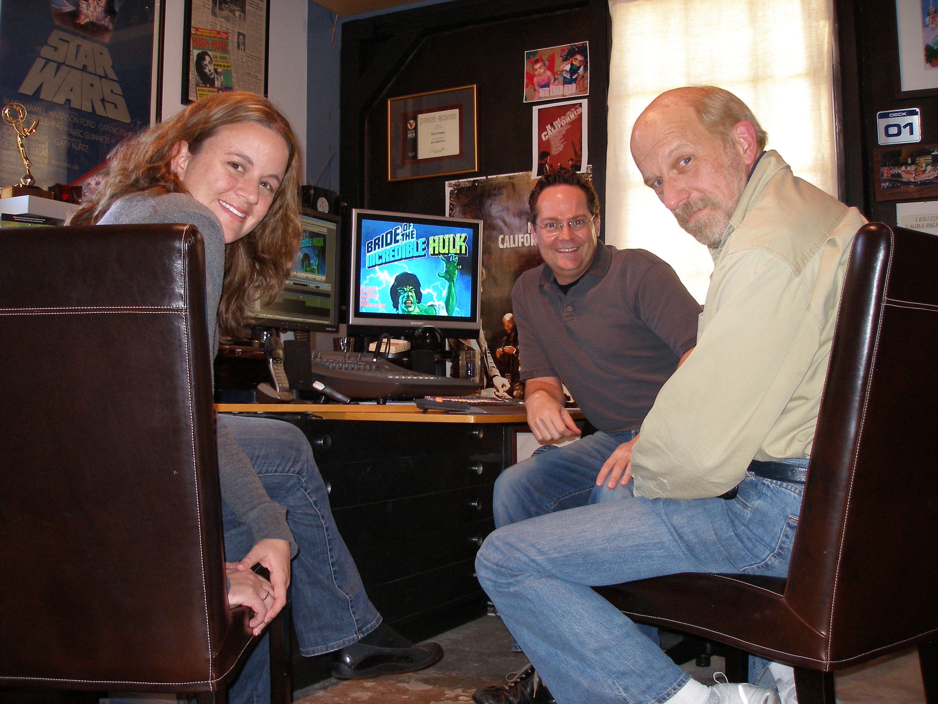 Erik C. Andersen editing The Incredible Hulk Documentary with show creator Kenneth Johnson and Documentary producer Jamie Willett Debrosse.