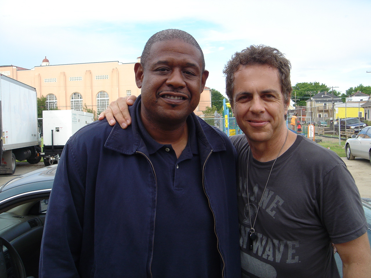 With Forest Whitaker on the set of Hurricane Season
