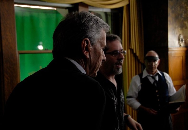 Brian Young (Director) and William. B. Davis on the set of 