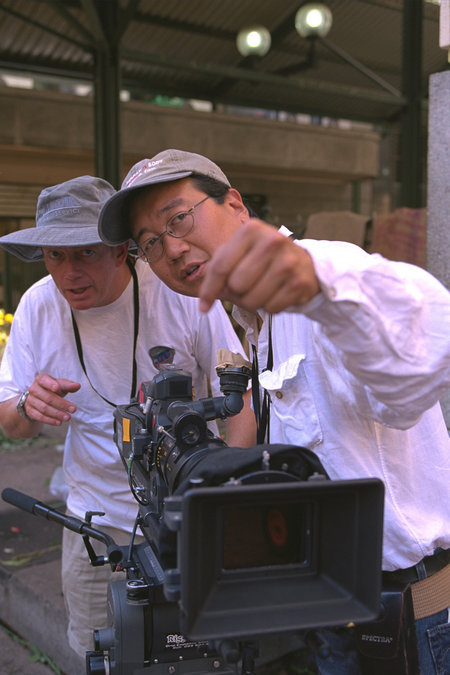 Michael Goi, ASC, and camera operator Peter Belcher on the set of 