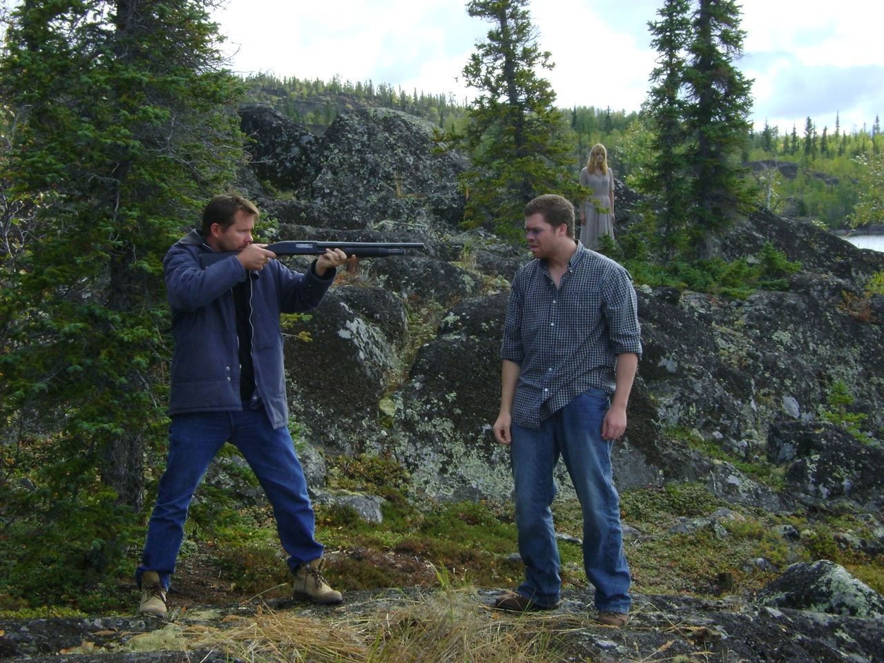 Actors Will Wallace and Josh Emerson on set in YellowKnife, Canada.