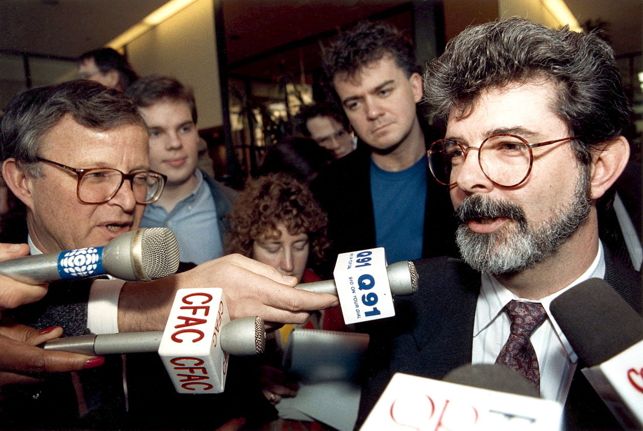 David Winning and George Lucas. Calgary, Canada. February 1990.