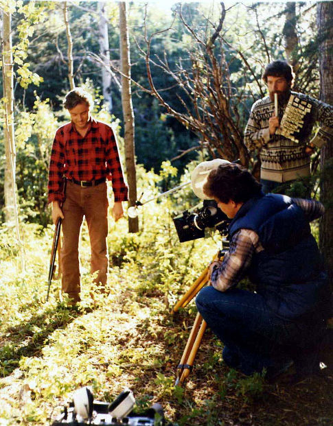 James Hutchison, David Winning, Bill Campbell (VI). Filming of SEQUENCE, August 1979. West of Cochrane, Alberta.