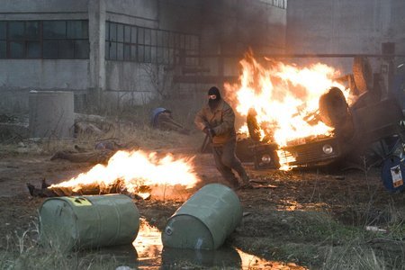 Tom Delmar Stunt Coordinator & 2nd Unit Director shooting the action on the Castel Film Studio's back lot, Romania. 'The Marksman' jpg