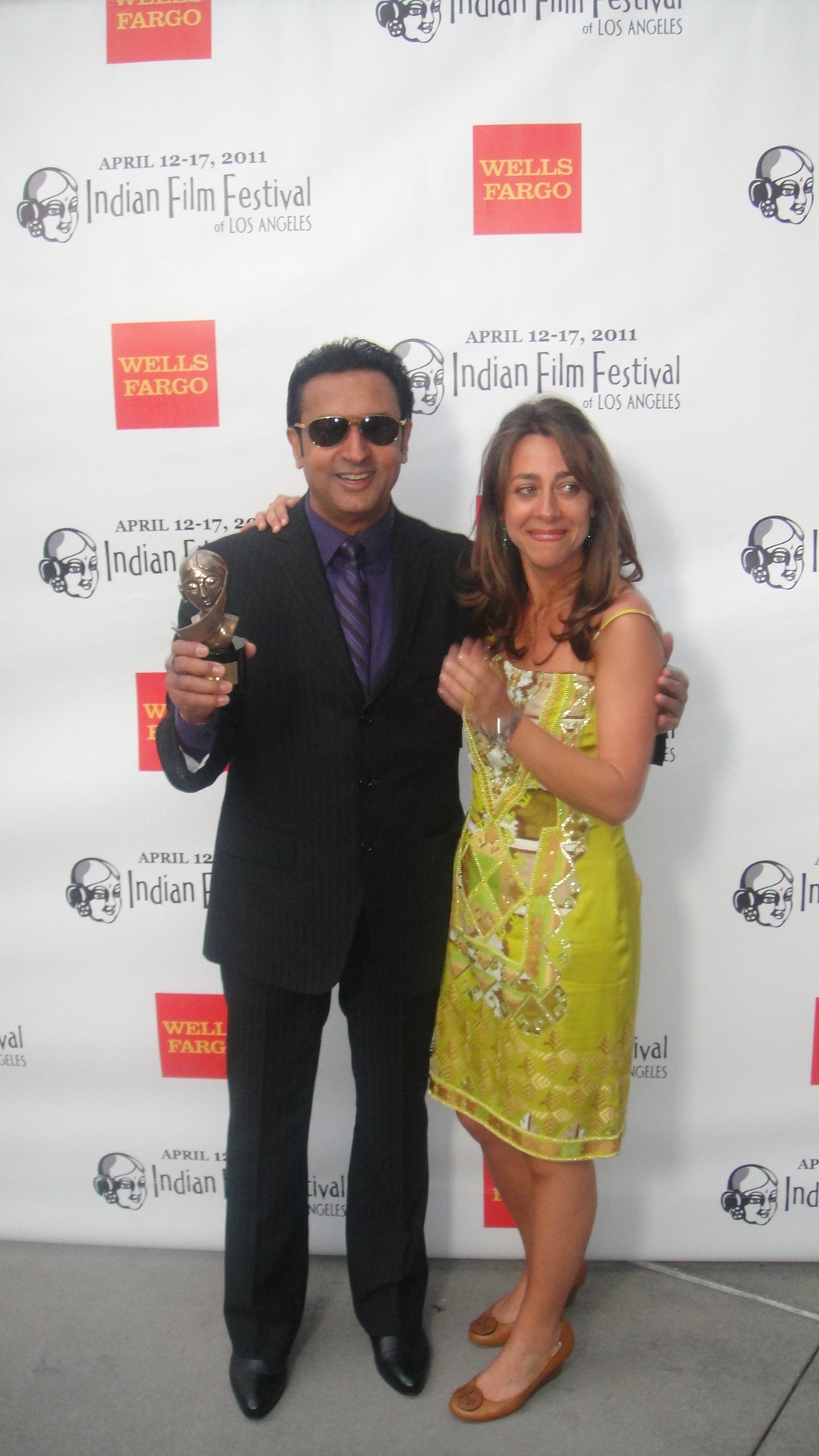 Gulshan Grover After receiving Best Actor Award at Los Angeles Film Festival with Christina Marouda, Festival Director